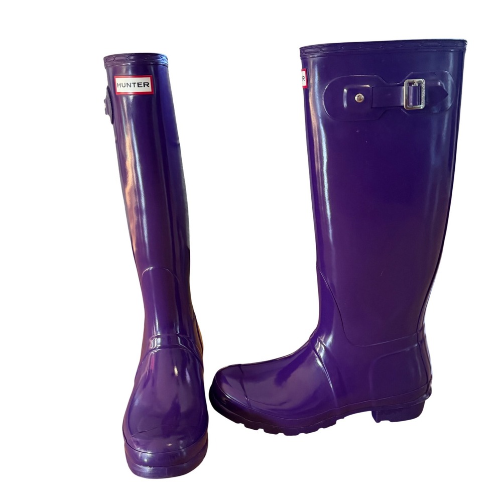 Hunter Rain Boots Women Size 9 Purple Original Tall Gloss Waterproof Clemson